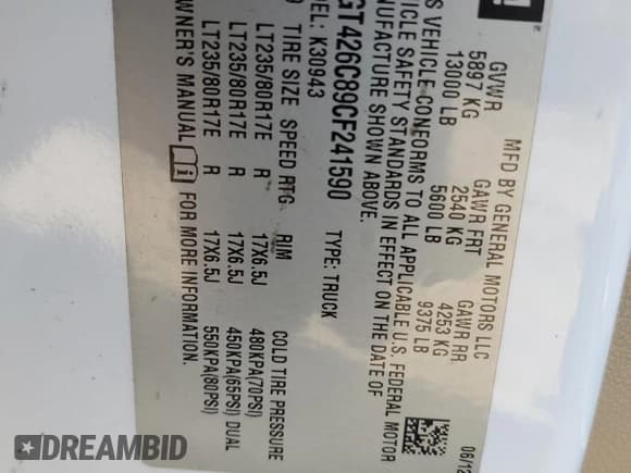 ✅ 2012 GMC Sierra 3500HD Denali • VIN: 1GT426C89CF241590 • Лот: 73674634. Опубликован ранее на Copart с пробегом 343 521 миль. Бесплатный доступ к архиву аукционных продаж из США и подробный отчёт об истории автомобиля на DreamBid. Изображение 13.