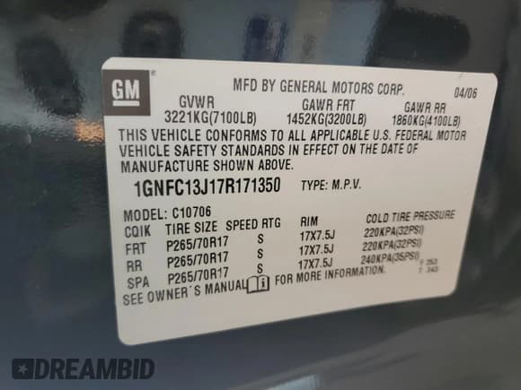 ✅ 2007 Chevrolet Tahoe LS • VIN: 1GNFC13J17R171350 • Lot: 58081615. Listed on Copart with 153,828 mi. Free auction sales archive from the USA and detailed vehicle history report at DreamBid. Image 13.