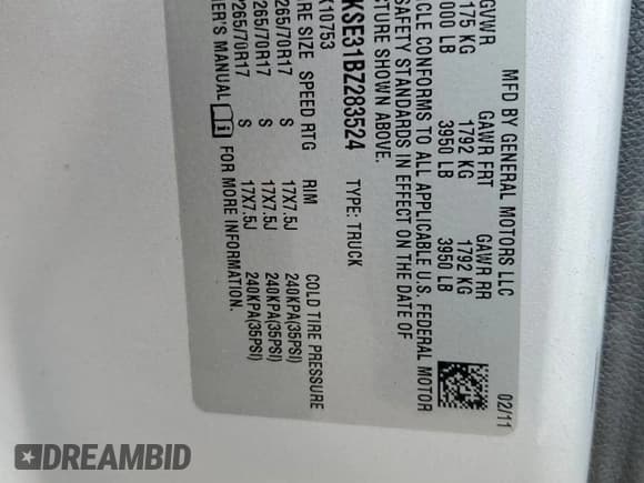 ✅ 2011 Chevrolet Silverado 1500 LT • VIN: 1GCRKSE31BZ283524 • Lot: 68479694. Listed on Copart with 122,843 mi. Free auction sales archive from the USA and detailed vehicle history report at DreamBid. Image 13.