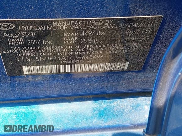 ✅ 2018 Hyundai Sonata Sport Plus • VIN: 5NPE34AF0JH648496 • Lot: 43213422. Listed on IAAI with 66,424 mi. Free auction sales archive from the USA and detailed vehicle history report at DreamBid. Image 9.