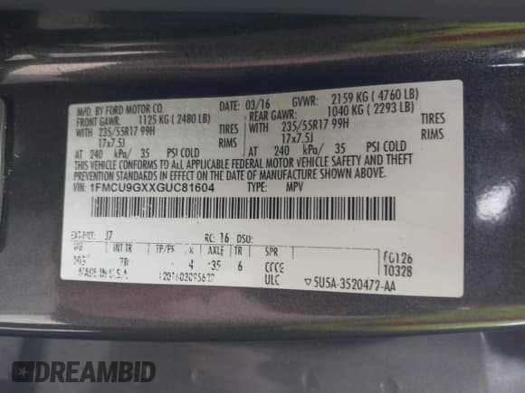 ✅ 2016 Ford Escape SE • VIN: 1FMCU9GXXGUC81604 • Lot: 42222349. Listed on IAAI with 106,188 mi. Free auction sales archive from the USA and detailed vehicle history report at DreamBid. Image 9.