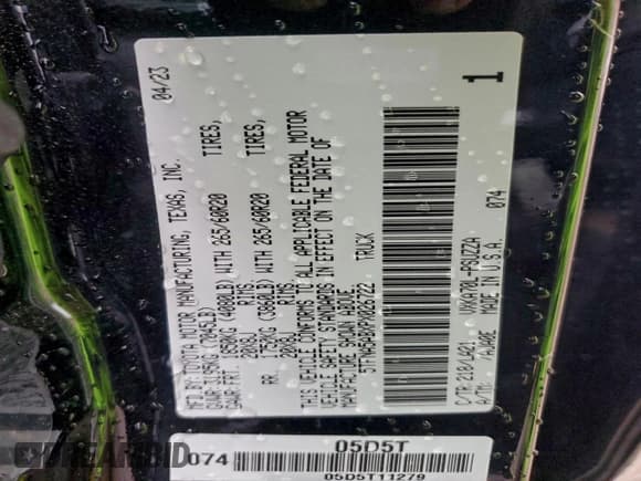 ✅ 2023 Toyota Tundra Platinum • VIN: 5TFNA5ABXPX026722 • Lot: 94668505. Listed on Copart with 30,639 mi. Free auction sales archive from the USA and detailed vehicle history report at DreamBid. Image 12.