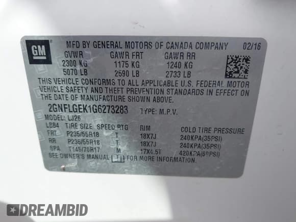 ✅ 2016 Chevrolet Equinox LTZ • VIN: 2GNFLGEK1G6273283 • Лот: 42368242. Опубликован ранее на IAAI с пробегом 127 492 миль. Бесплатный доступ к архиву аукционных продаж из США и подробный отчёт об истории автомобиля на DreamBid. Изображение 9.