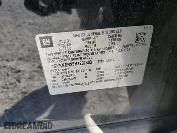 ✅ 2017 Cadillac XT5 Luxury FWD • VIN: 1GYKNBRS5HZ207303 • Lot: 92823475. Listed on Copart with 120,571 mi. Free auction sales archive from the USA and detailed vehicle history report at DreamBid. Image 13.