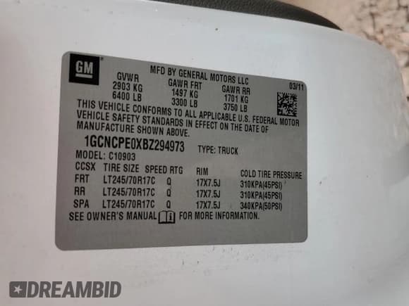 ✅ 2011 Chevrolet Silverado 1500 Work Truck • VIN: 1GCNCPE0XBZ294973 • Lot: 81300525. Listed on Copart with 80,707 mi. Free auction sales archive from the USA and detailed vehicle history report at DreamBid. Image 12.