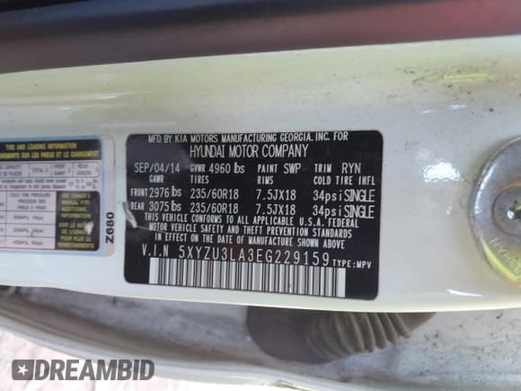 ✅ 2014 Hyundai Santa Fe • VIN: 5XYZU3LA3EG229159 • Лот: 43476937. Опубликован ранее на IAAI с пробегом Не указан. Бесплатный доступ к архиву аукционных продаж из США и подробный отчёт об истории автомобиля на DreamBid. Изображение 9.