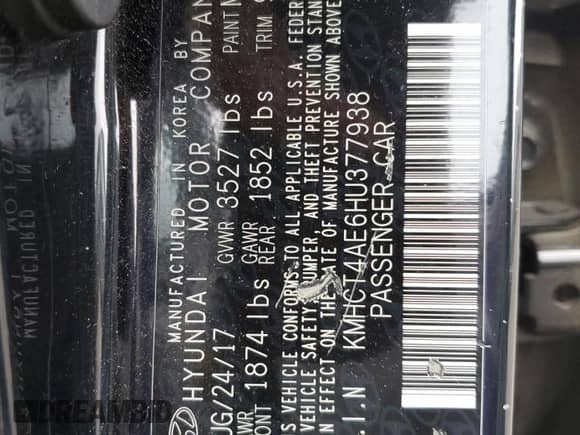 2017 Hyundai Accent SE with VIN KMHCT4AE6HU377938, listed as a Copart auction lot 89835475 with Not provided miles and Salvage title. Bid and sale history available at DreamBid. Image 12.