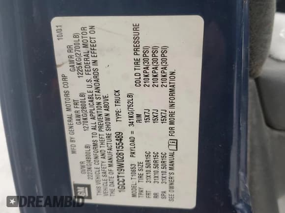 ✅ 2002 Chevrolet S-10 LS • VIN: 1GCCT19W028155489 • Лот: 85539734. Опубликован ранее на Copart с пробегом Не указан. Бесплатный доступ к архиву аукционных продаж из США и подробный отчёт об истории автомобиля на DreamBid. Изображение 12.