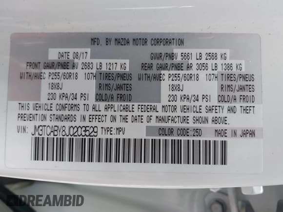 ✅ 2018 Mazda CX-9 Sport • VIN: JM3TCABY8J0203529 • Lot: 42730641. Listed on IAAI with 40,023 mi. Free auction sales archive from the USA and detailed vehicle history report at DreamBid. Image 9.