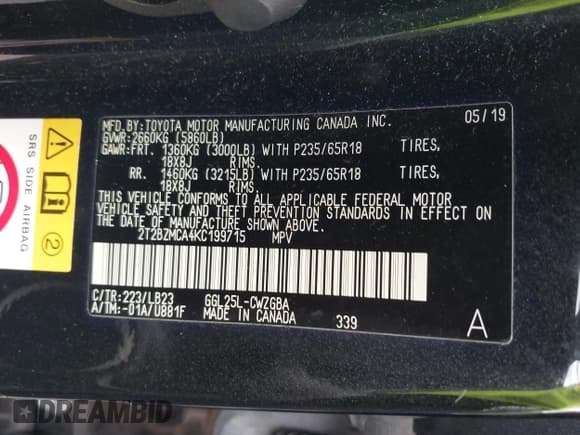 ✅ 2019 Lexus RX 350 • VIN: 2T2BZMCA4KC199715 • Lot: 43312998. Listed on IAAI with 72,054 mi. Free auction sales archive from the USA and detailed vehicle history report at DreamBid. Image 9.