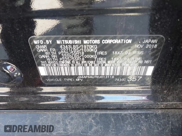 ✅ 2019 Mitsubishi Outlander SE • VIN: JA4AP4AU7KU013116 • Лот: 42065239. Опубликован ранее на IAAI с пробегом 85 830 миль. Бесплатный доступ к архиву аукционных продаж из США и подробный отчёт об истории автомобиля на DreamBid. Изображение 9.