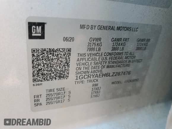2020 Chevrolet Silverado 1500 Work Truck z VIN 1GCRYAEH6LZ287476, wystawiony jako Copart lot #66637155 z przebiegiem 90 576 mil mil oraz Szkoda całkowita • Salvage title. Historia ofert i sprzedaży dostępna na DreamBid. Obrazek 13.