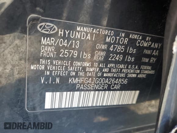 ✅ 2013 Hyundai Azera • VIN: KMHFG4JG0DA264856 • Лот: 64609135. Опубликован ранее на Copart с пробегом 265 364 миль. Бесплатный доступ к архиву аукционных продаж из США и подробный отчёт об истории автомобиля на DreamBid. Изображение 12.