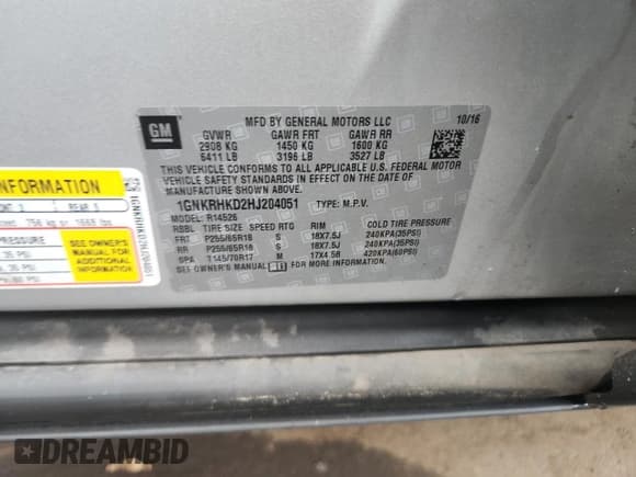 ✅ 2017 Chevrolet Traverse LT • VIN: 1GNKRHKD2HJ204051 • Lot: 91912665. Listed on Copart with 146,037 mi. Free auction sales archive from the USA and detailed vehicle history report at DreamBid. Image 13.