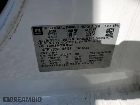 ✅ 2014 GMC Sierra 1500 SLT • VIN: 3GTP1VEC3EG483109 • Lot: 85660665. Listed on Copart with 126,701 mi. Free auction sales archive from the USA and detailed vehicle history report at DreamBid. Image 12.