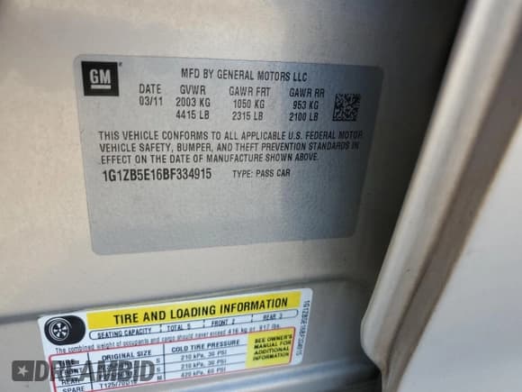 ✅ 2011 Chevrolet Malibu 1LS • VIN: 1G1ZB5E16BF334915 • Lot: 84113884. Listed on Copart with 78,417 mi. Free auction sales archive from the USA and detailed vehicle history report at DreamBid. Image 12.