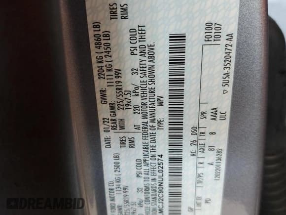 ✅ 2022 Lincoln Corsair Reserve • VIN: 5LMCJ2C90NUL02574 • Lot: 69358985. Wystawiony na Copart z przebiegiem 32 627 mil. Bezpłatny archiwum sprzedaży aukcyjnych z USA i szczegółowy raport historii pojazdu na DreamBid. Zdjęcie 14.