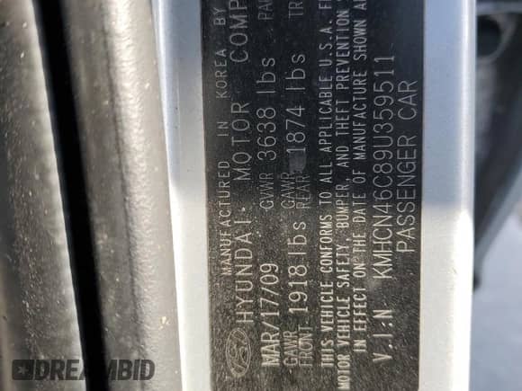 2009 Hyundai Accent Auto GLS с VIN KMHCN46C89U359511, выставлен на аукционе Copart как лот 76924394 с пробегом 239 625 миль миль и Списание • Salvage title. История ставок и продаж доступна на DreamBid. Изображение 14.