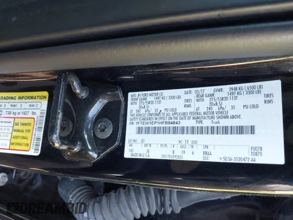 ✅ 2017 Ford F-150 XL • VIN: 1FTEW1EP1HFB84843 • Лот: 41774804. Опубликован ранее на IAAI с пробегом 138 748 миль. Бесплатный доступ к архиву аукционных продаж из США и подробный отчёт об истории автомобиля на DreamBid. Изображение 9.