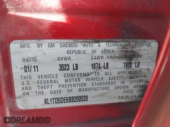 ✅ 2011 Chevrolet Aveo 1LT • VIN: KL1TD5DE6BB200528 • Лот: 41781848. Опубликован ранее на IAAI с пробегом 109 723 миль. Бесплатный доступ к архиву аукционных продаж из США и подробный отчёт об истории автомобиля на DreamBid. Изображение 9.