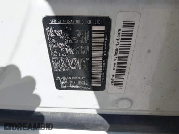 ✅ 2011 Infiniti QX56 8-passenger • VIN: JN8AZ2ND0B9700427 • Lot: 41787918. Listed on IAAI with 163,798 mi. Free auction sales archive from the USA and detailed vehicle history report at DreamBid. Image 9.