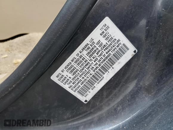 ✅ 2005 Honda Odyssey EX-L • VIN: 5FNRL387X5B030925 • Lot: 90839255. Listed on Copart with 163,476 mi. Free auction sales archive from the USA and detailed vehicle history report at DreamBid. Image 13.