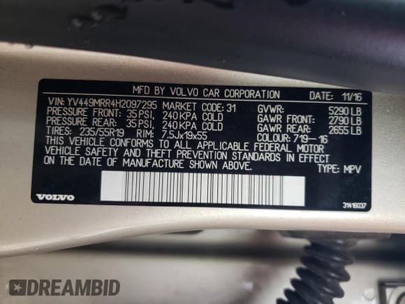 ✅ 2017 Volvo XC60 Dynamic • VIN: YV449MRR4H2097295 • Lot: 90348195. Listed on Copart with 107,710 mi. Free auction sales archive from the USA and detailed vehicle history report at DreamBid. Image 13.