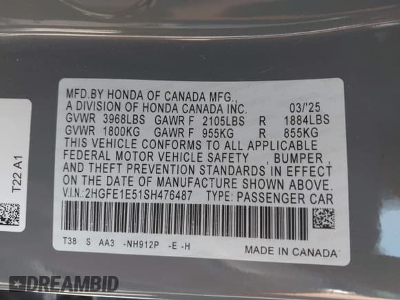 ✅ 2025 Honda Civic Si • VIN: 2HGFE1E51SH476487 • Lot: 42566837. Listed on IAAI with 4,915 mi. Free auction sales archive from the USA and detailed vehicle history report at DreamBid. Image 9.