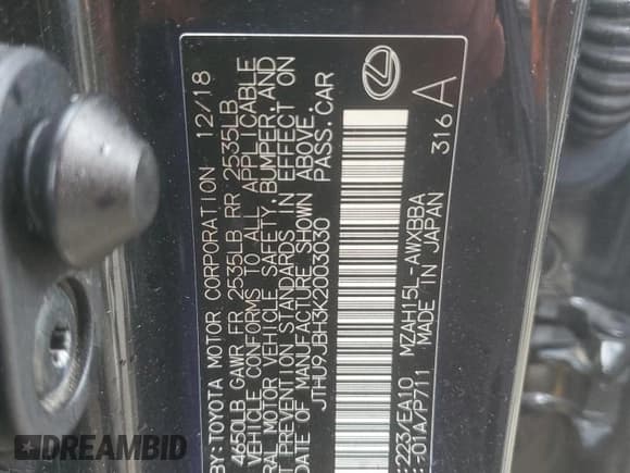 ✅ 2019 Lexus UX 250h • VIN: JTHU9JBH3K2003030 • Lot: 80153925. Listed on Copart with 66,160 mi. Free auction sales archive from the USA and detailed vehicle history report at DreamBid. Image 12.