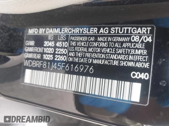 ✅ 2005 Mercedes-Benz C 240 • VIN: WDBRF81J45F616976 • Lot: 42686385. Listed on IAAI with 49,390 mi. Free auction sales archive from the USA and detailed vehicle history report at DreamBid. Image 9.