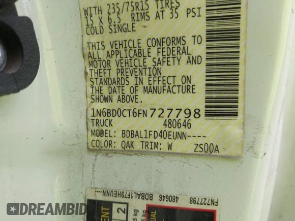 ✅ 2015 Nissan Frontier S • VIN: 1N6BD0CT6FN727798 • Lot: 43755338. Listed on IAAI with 140,022 mi. Free auction sales archive from the USA and detailed vehicle history report at DreamBid. Image 9.