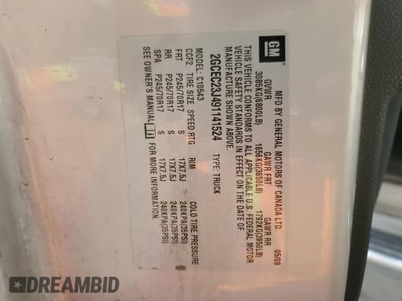 ✅ 2009 Chevrolet Silverado 1500 • VIN: 2GCEC23J491141524 • Lot: 68752334. Wystawiony na Copart z przebiegiem 123 223 mil. Bezpłatny archiwum sprzedaży aukcyjnych z USA i szczegółowy raport historii pojazdu na DreamBid. Zdjęcie 12.