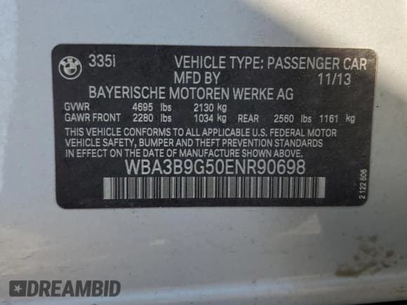 ✅ 2014 BMW 3 Series 335i xDrive • VIN: WBA3B9G50ENR90698 • Лот: 80474455. Опубликован ранее на Copart с пробегом 176 840 миль. Бесплатный доступ к архиву аукционных продаж из США и подробный отчёт об истории автомобиля на DreamBid. Изображение 12.