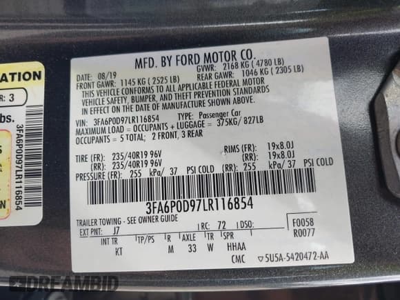 ✅ 2020 Ford Fusion Titanium • VIN: 3FA6P0D97LR116854 • Lot: 43081513. Listed on IAAI with 97,625 mi. Free auction sales archive from the USA and detailed vehicle history report at DreamBid. Image 9.