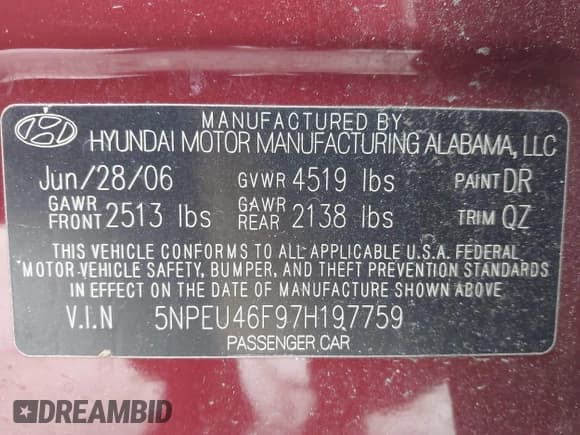 ✅ 2007 Hyundai Sonata SE • VIN: 5NPEU46F97H197759 • Лот: 41351842. Опубликован ранее на IAAI с пробегом 146 087 миль. Бесплатный доступ к архиву аукционных продаж из США и подробный отчёт об истории автомобиля на DreamBid. Изображение 9.