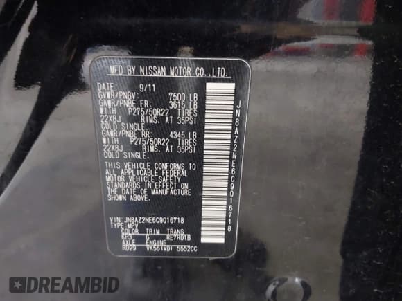 ✅ 2012 Infiniti QX56 7-passenger • VIN: JN8AZ2NE6C9016718 • Лот: 42738084. Опубликован ранее на IAAI с пробегом 285 460 миль. Бесплатный доступ к архиву аукционных продаж из США и подробный отчёт об истории автомобиля на DreamBid. Изображение 9.