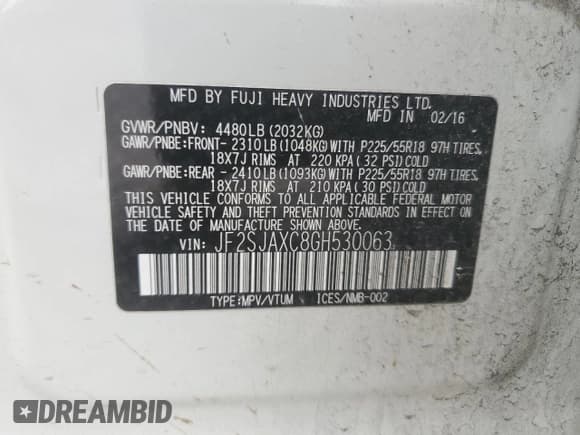 ✅ 2016 Subaru Forester Touring • VIN: JF2SJAXC8GH530063 • Lot: 51535895. Listed on Copart with 130,856 mi. Free auction sales archive from the USA and detailed vehicle history report at DreamBid. Image 13.