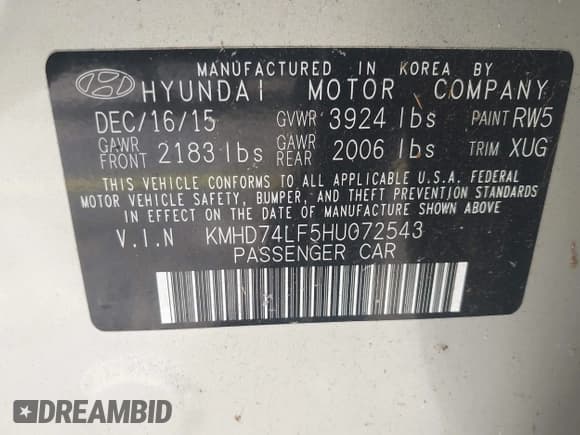 ✅ 2017 Hyundai Elantra SE • VIN: KMHD74LF5HU072543 • Lot: 42615949. Listed on IAAI with 56,047 mi. Free auction sales archive from the USA and detailed vehicle history report at DreamBid. Image 9.
