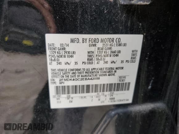 ✅ 2014 Ford Edge SE • VIN: 2FMDK4GC2EBA42058 • Lot: 51514085. Listed on Copart with 109,758 mi. Free auction sales archive from the USA and detailed vehicle history report at DreamBid. Image 13.