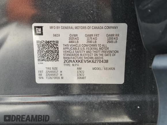 ✅ 2019 Chevrolet Equinox LT • VIN: 2GNAXKEV5K6270438 • Лот: 82342265. Опубликован ранее на Copart с пробегом 119 079 миль. Бесплатный доступ к архиву аукционных продаж из США и подробный отчёт об истории автомобиля на DreamBid. Изображение 13.