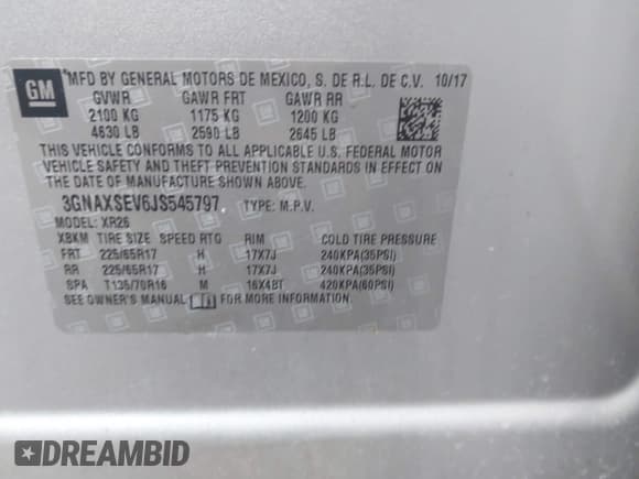 ✅ 2018 Chevrolet Equinox LT • VIN: 3GNAXSEV6JS545797 • Лот: 43521779. Опубликован ранее на IAAI с пробегом 135 278 миль. Бесплатный доступ к архиву аукционных продаж из США и подробный отчёт об истории автомобиля на DreamBid. Изображение 9.