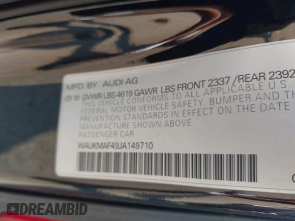 ✅ 2018 Audi A4 Premium • VIN: WAUKMAF49JA149710 • Лот: 43223971. Опубликован ранее на IAAI с пробегом 95 968 миль. Бесплатный доступ к архиву аукционных продаж из США и подробный отчёт об истории автомобиля на DreamBid. Изображение 9.