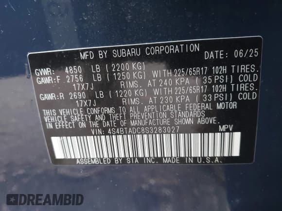 ✅ 2025 Subaru Outback Premium • VIN: 4S4BTADC8S3283027 • Lot: 43651624. Wystawiony na IAAI z przebiegiem 914 mil. Bezpłatny archiwum sprzedaży aukcyjnych z USA i szczegółowy raport historii pojazdu na DreamBid. Zdjęcie 9.