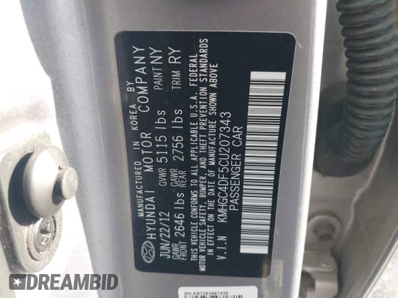 2012 Hyundai Genesis 4.6L with VIN KMHGC4DF5CU207343, listed as a IAAI auction lot 43236334 with 77,533 mi miles and . Bid and sale history available at DreamBid. Image 9.