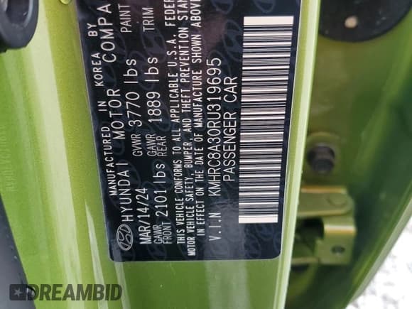 ✅ 2024 Hyundai Venue Limited • VIN: KMHRC8A30RU319695 • Lot: 83353344. Listed on Copart with 3,083 mi. Free auction sales archive from the USA and detailed vehicle history report at DreamBid. Image 13.