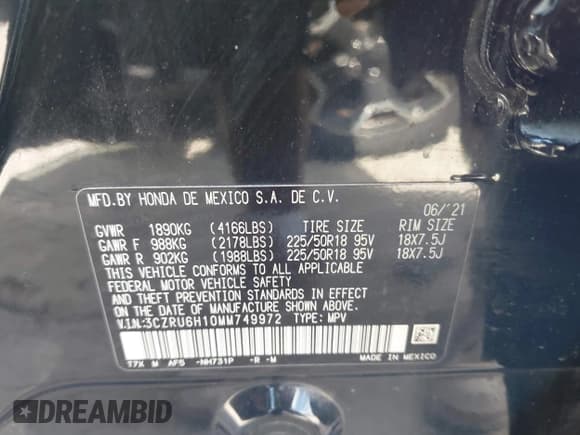 ✅ 2021 Honda HR-V Sport • VIN: 3CZRU6H10MM749972 • Lot: 43349925. Wystawiony na IAAI z przebiegiem 31 571 mil. Bezpłatny archiwum sprzedaży aukcyjnych z USA i szczegółowy raport historii pojazdu na DreamBid. Zdjęcie 9.