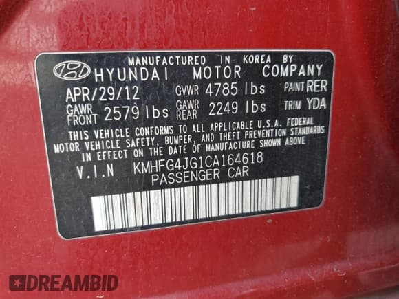 ✅ 2012 Hyundai Azera • VIN: KMHFG4JG1CA164618 • Lot: 91784935. Listed on Copart with 98,653 mi. Free auction sales archive from the USA and detailed vehicle history report at DreamBid. Image 13.