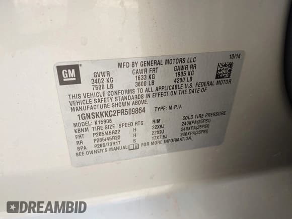 ✅ 2015 Chevrolet Suburban LTZ • VIN: 1GNSKKKC2FR509864 • Lot: 43233537. Wystawiony na IAAI z przebiegiem 241 210 mil. Bezpłatny archiwum sprzedaży aukcyjnych z USA i szczegółowy raport historii pojazdu na DreamBid. Zdjęcie 9.