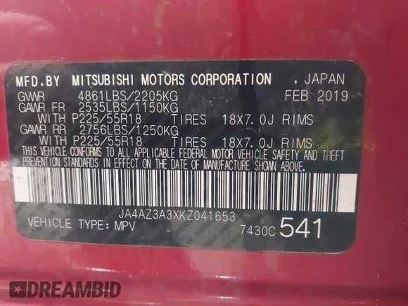 2019 Mitsubishi Outlander ES с VIN JA4AZ3A3XKZ041653, выставлен на аукционе IAAI как лот 41741414 с пробегом 104 502 миль миль и . История ставок и продаж доступна на DreamBid. Изображение 9.