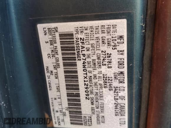 ✅ 1996 Ford Crown Victoria LX • VIN: 2FALP74W0TX129092 • Lot: 80364334. Listed on Copart with 135,563 mi. Free auction sales archive from the USA and detailed vehicle history report at DreamBid. Image 12.